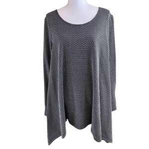 BRYN WALKER Black Polka Dot Tunic Top Sz M Lagenlook Relaxed Oversized Loose USA